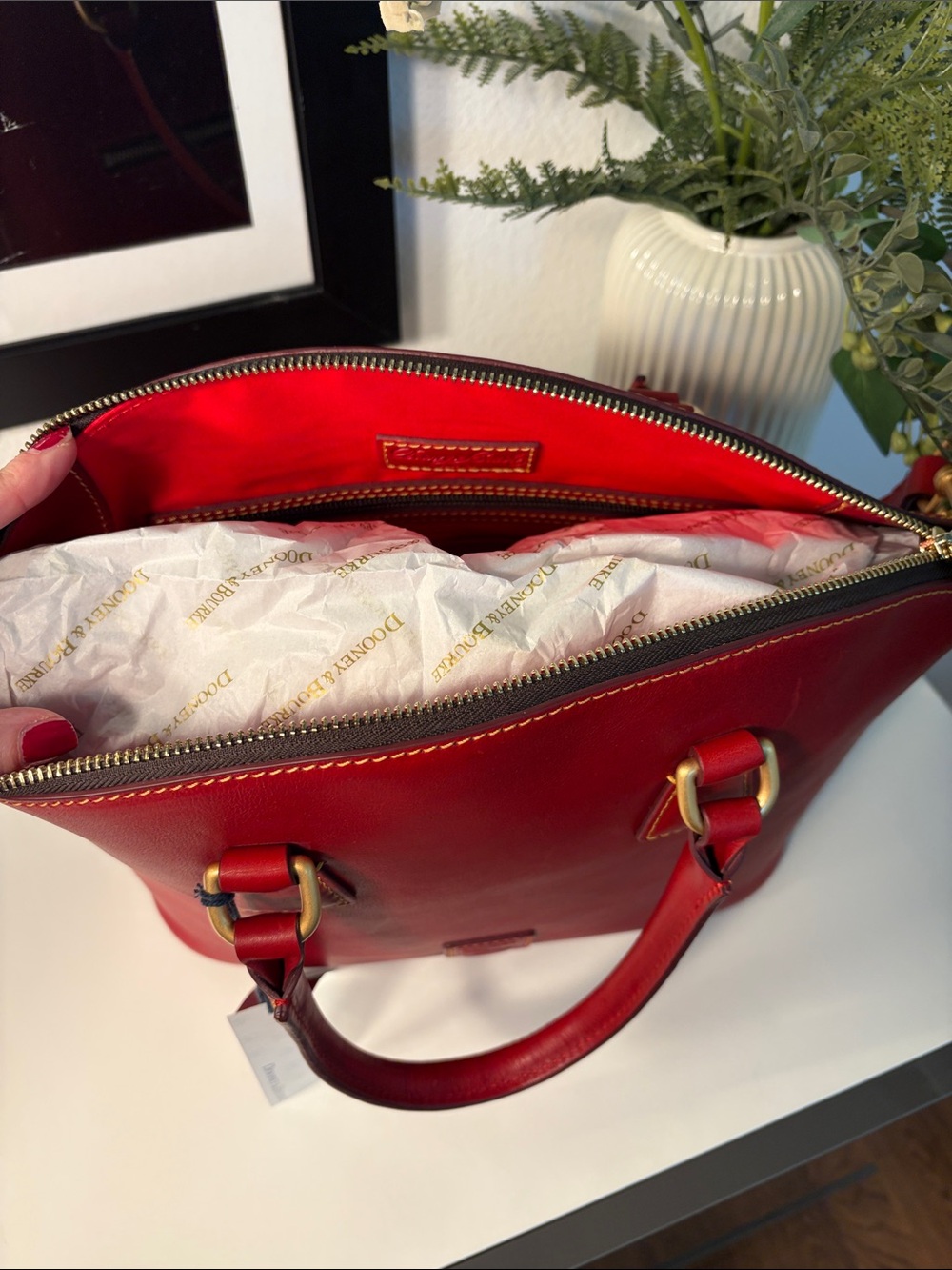NWT Vintage Dooney & Bourke Florentine Leather Dome Satchel In Red/Bordeaux - Picture 11 of 17